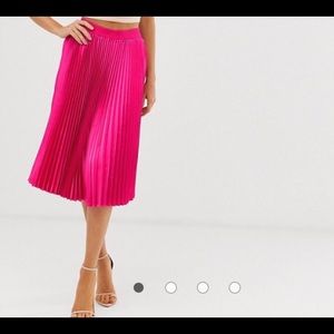 Hot Pink Pleated Midi Skirt
